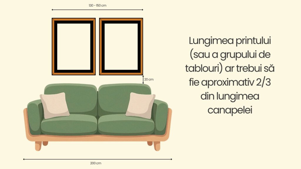 dimensiune recomandată pentru tablou deasupra canapelei