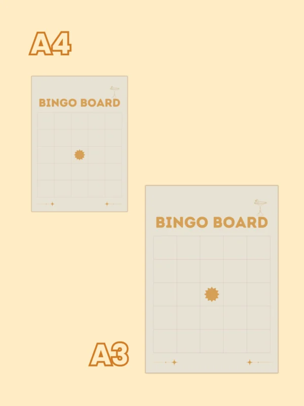 bingo board printat în dimensiuni A4 și A3