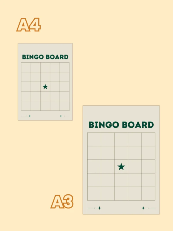 bingo board printat în dimensiuni A4 și A3
