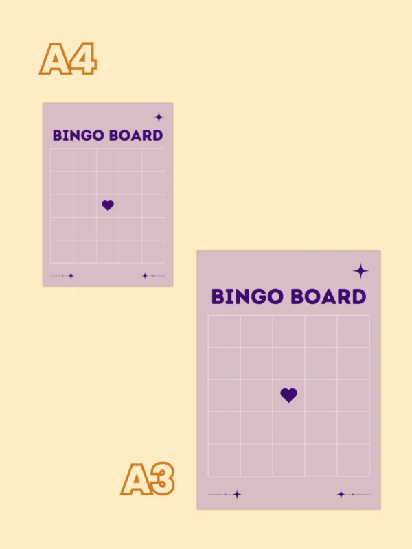 bingo board printat în dimensiuni A4 și A3