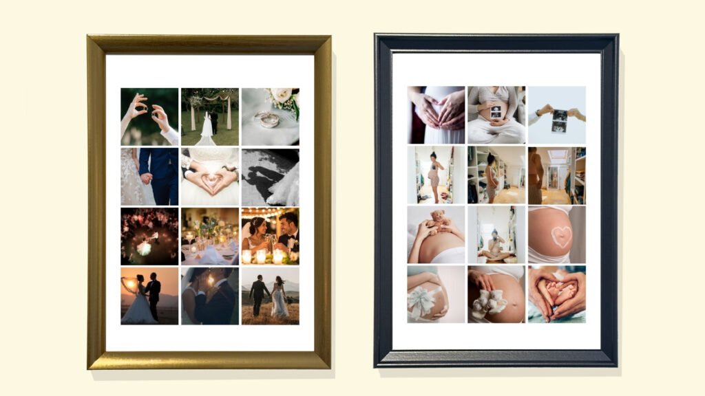 colaj de fotografii printate în ramă