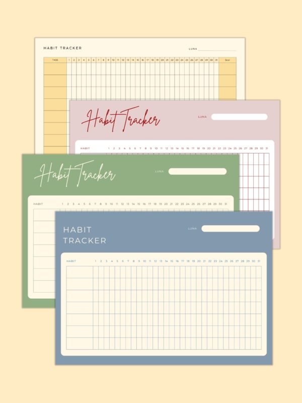 habit tracker printat în patru designuri