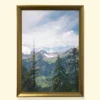 Print foto pe film, peisaj alpin în ramă gold pentru decor Between Pines and Peaks