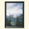Print foto pe film, peisaj alpin în ramă neagră pentru decor Between Pines and Peaks