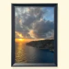 Print fotografic cu apus pe mare în Grecia, montat în ramă neagră