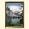 print foto lac montan cu apă turcoaz Still Waters of Oeschinen în ramă aurie
