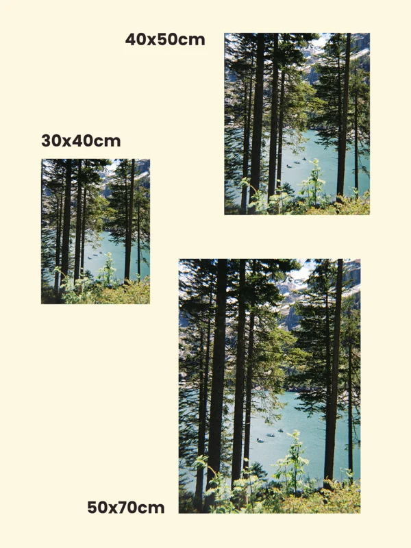 Opțiuni print tablou lac montan canvas sau print foto