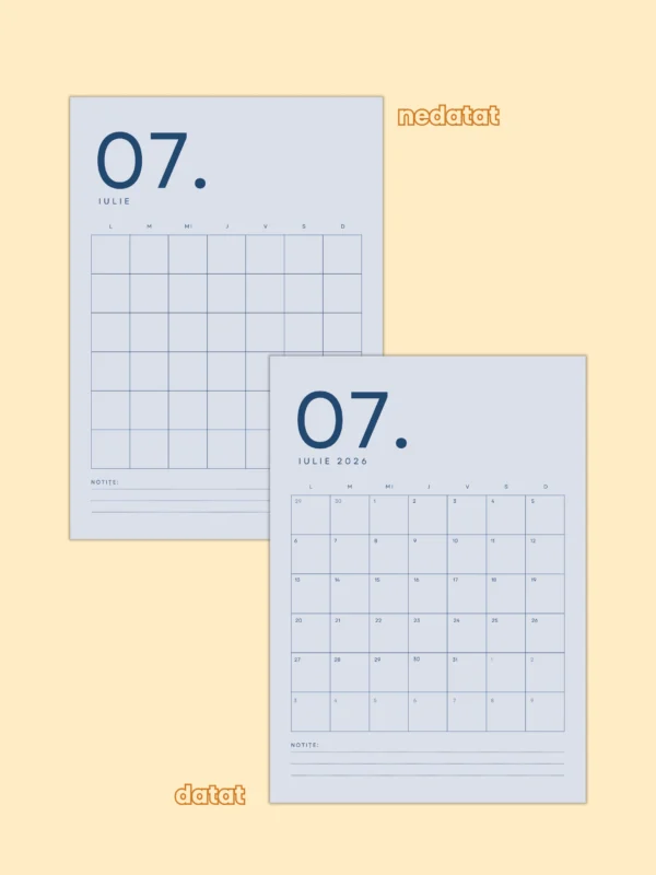 calendar lunar printat datat și nedatat